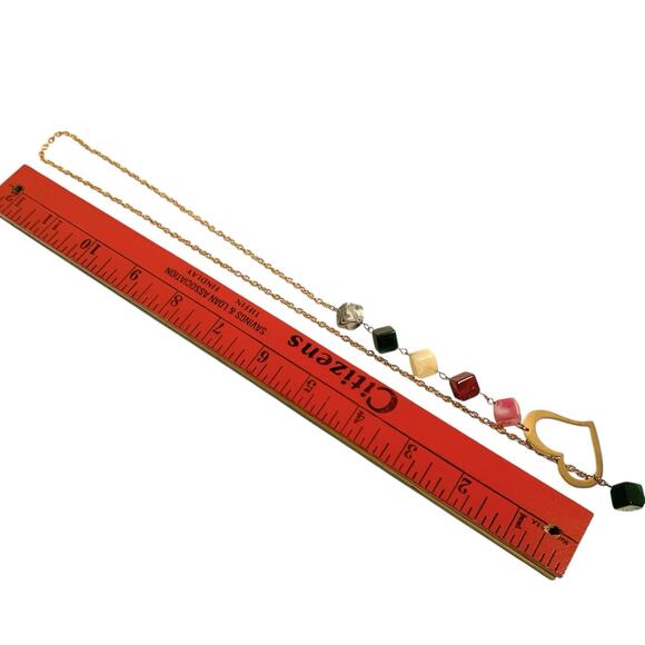 Asymmetric Heart & Cross Cubist Necklace Gold Tone Modern Christian Faith Y Drop - Picture 6 of 8